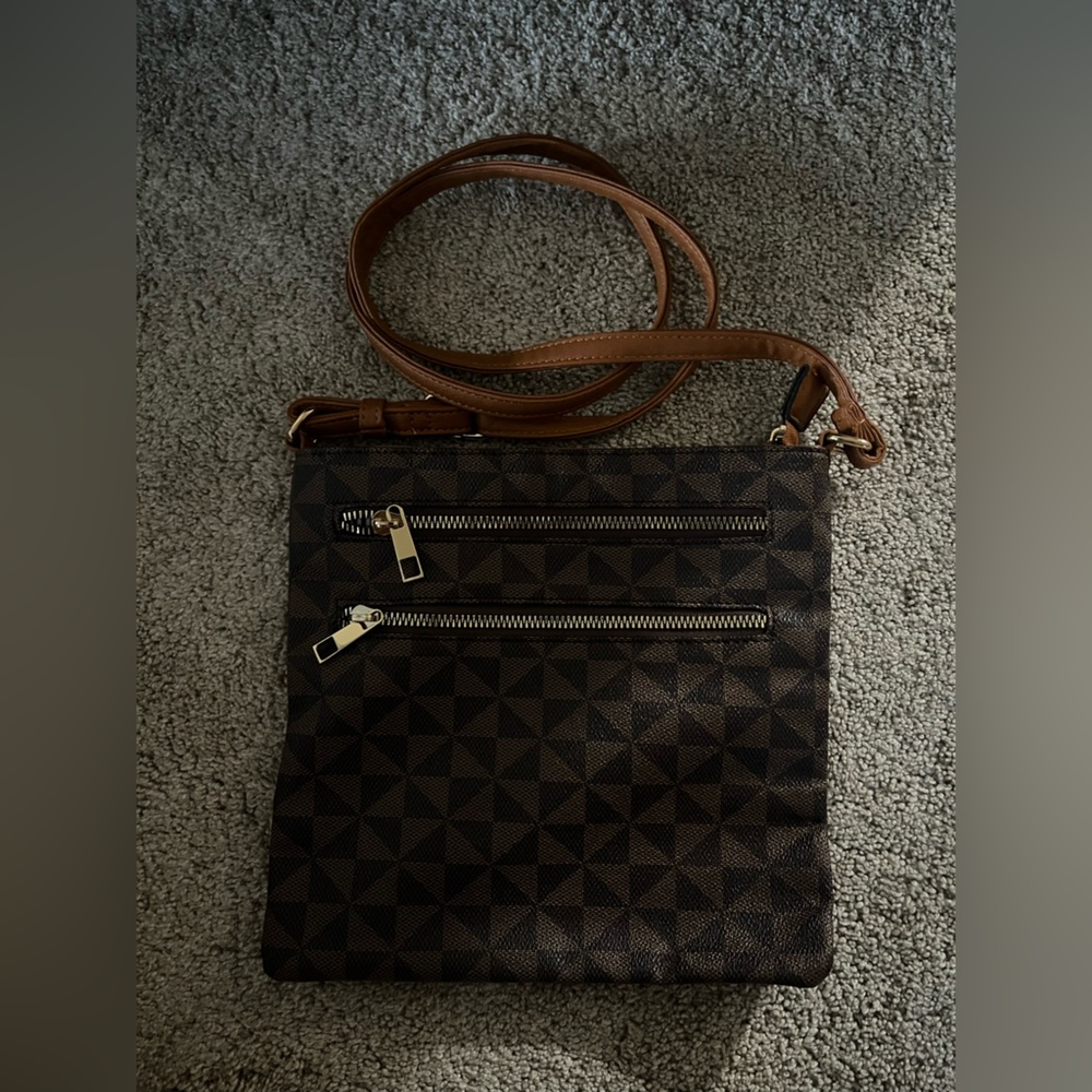 Brown Geometric Crossbody Bag